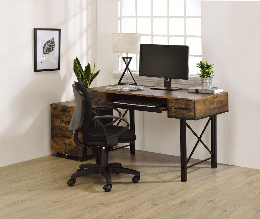 ACME Settea Computer Desk, Weathered Oak & Black Finish FredCo