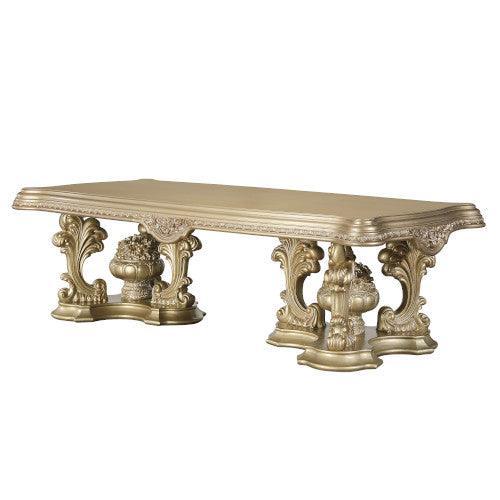 Acme Seville Double Pedestal Dining Table with Gold Finish - DN00457 FredCo