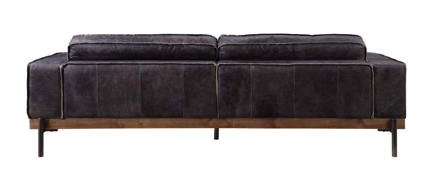 ACME Silchester Sofa, Antique Ebony Top Grain Leather FredCo