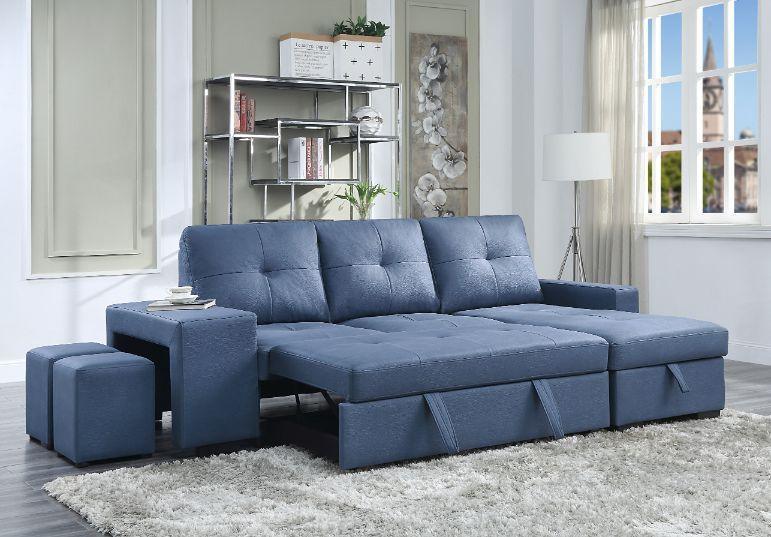 ACME Strophios Reversible Sleeper Sofa, Blue Fabric FredCo