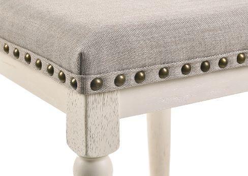 ACME Tasnim Counter Height Stool, Tan Fabric & Antique White Finish FredCo