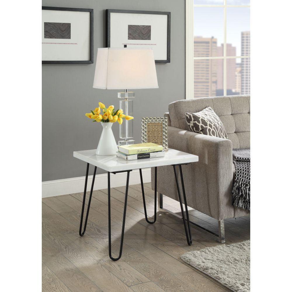 ACME Telestis End Table, White Marble & Black FredCo