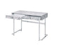 ACME Tigress Writing Desk, White Printed Faux Marble & Chrome Finish FredCo