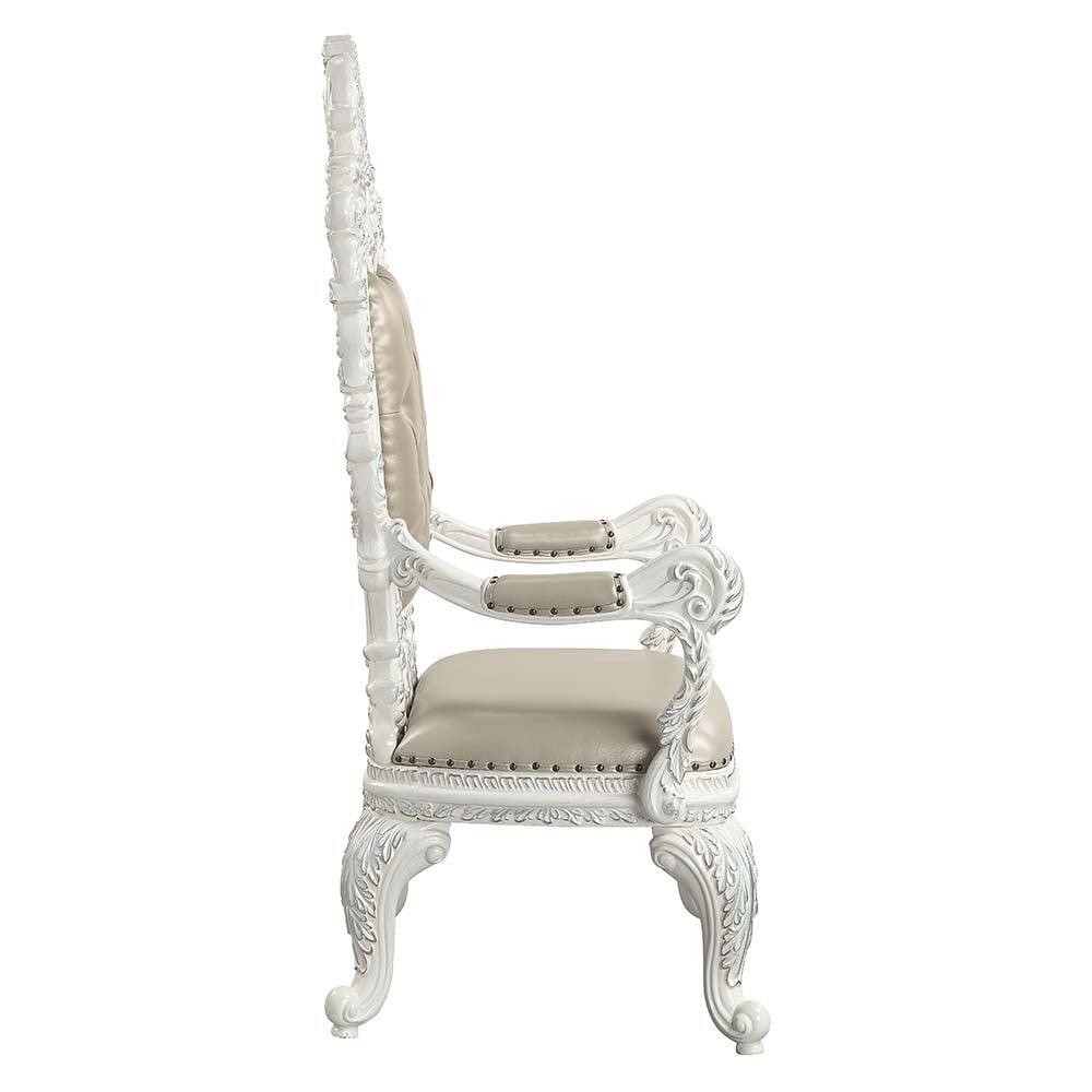 ACME Vanaheim Arm Chair (Set-2), Beige PU & Antique White Finish FredCo