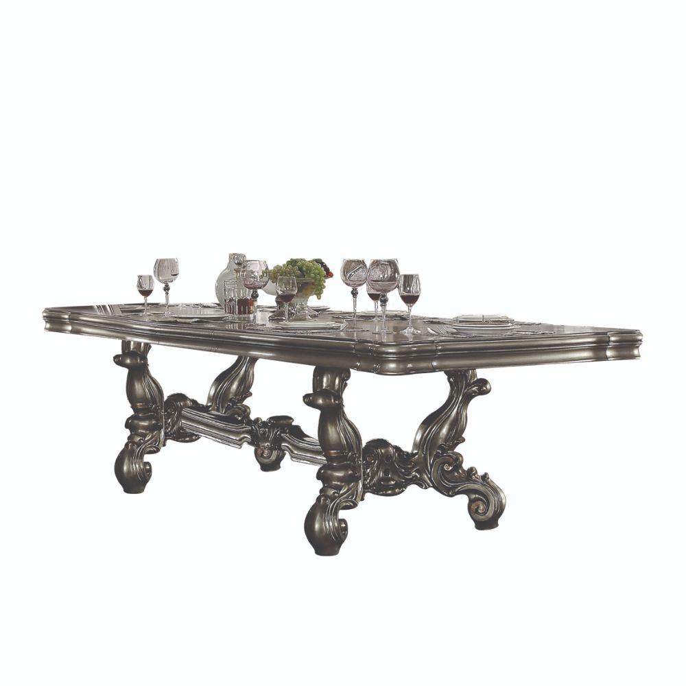 ACME Versailles Dining Table (136"L), Antique Platinum 66830 FredCo