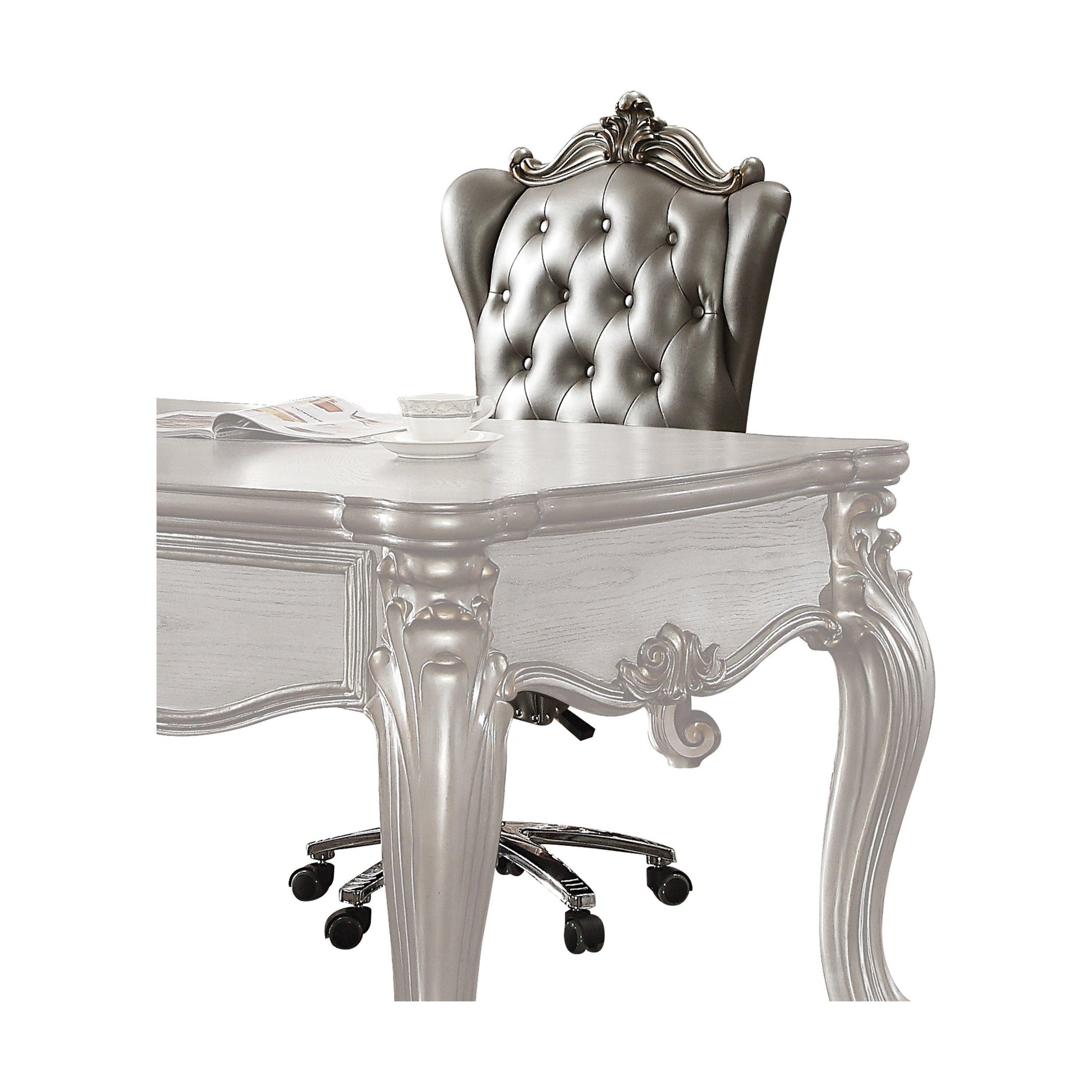 ACME Versailles Executive Chair w/Swivel & Lift, Silver PU & Antique Platinum FredCo