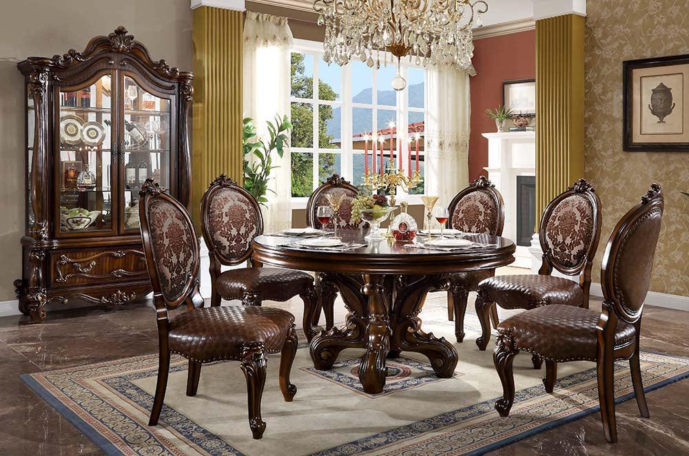 ACME Versailles Round Dining Table w/Single Pedestal, Cherry Finish FredCo