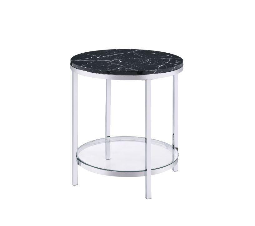 ACME Virlana End Table, Faux Black Marble & Chrome Finish FredCo