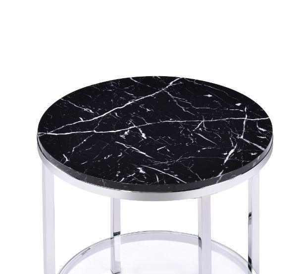 ACME Virlana End Table, Faux Black Marble & Chrome Finish FredCo