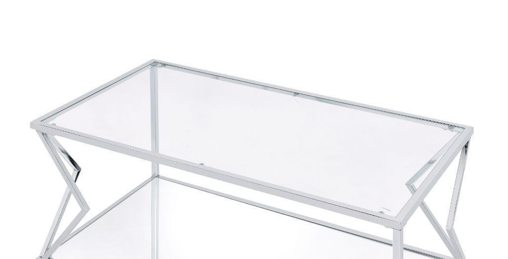 ACME Virtue Coffee Table, Clear Glass & Chrome Finish FredCo