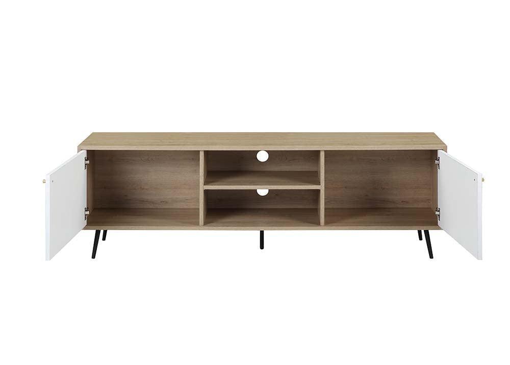 ACME Wafiya TV Stand, Rustic Oak, White & Black Finish FredCo