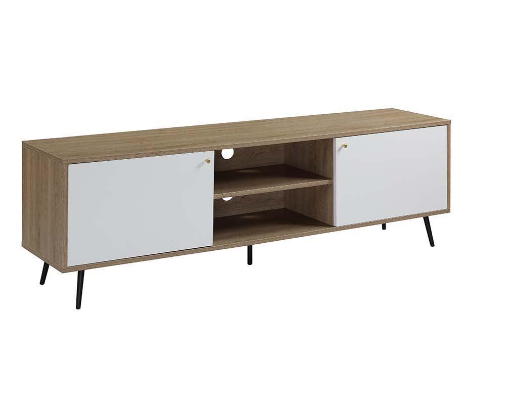 ACME Wafiya TV Stand, Rustic Oak, White & Black Finish FredCo