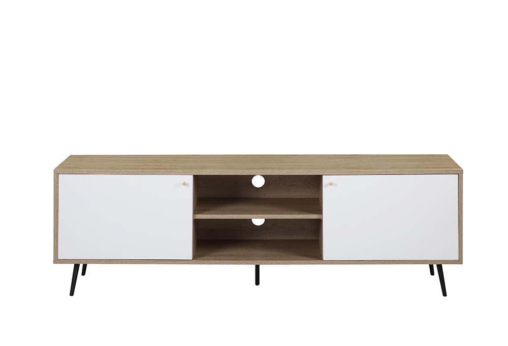 ACME Wafiya TV Stand, Rustic Oak, White & Black Finish FredCo