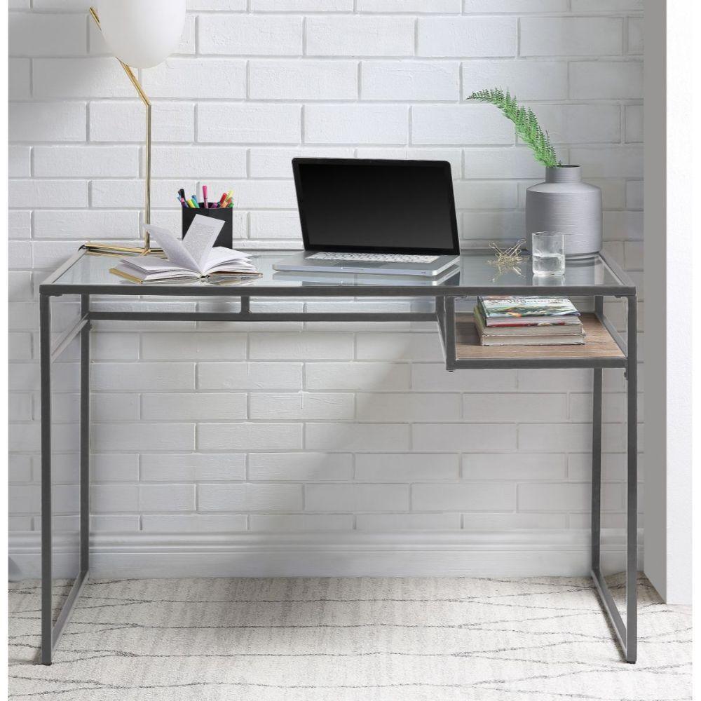 ACME Yasin Writing Desk, Gray & Glass FredCo