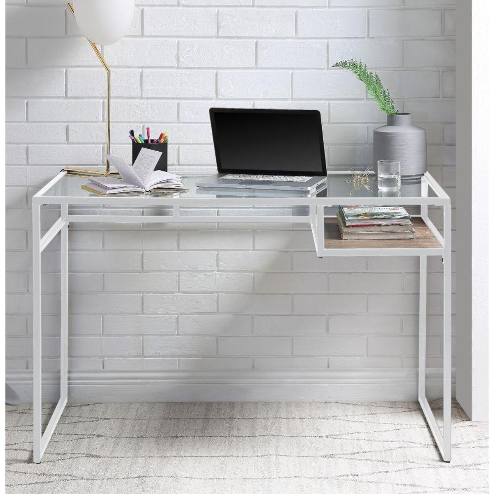 ACME Yasin Writing Desk, White & Glass FredCo