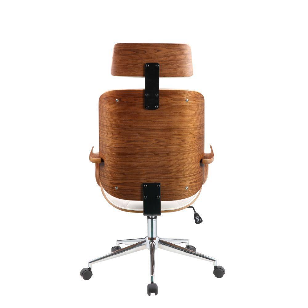 ACME Yoselin Office Chair, White PU & Walnut FredCo