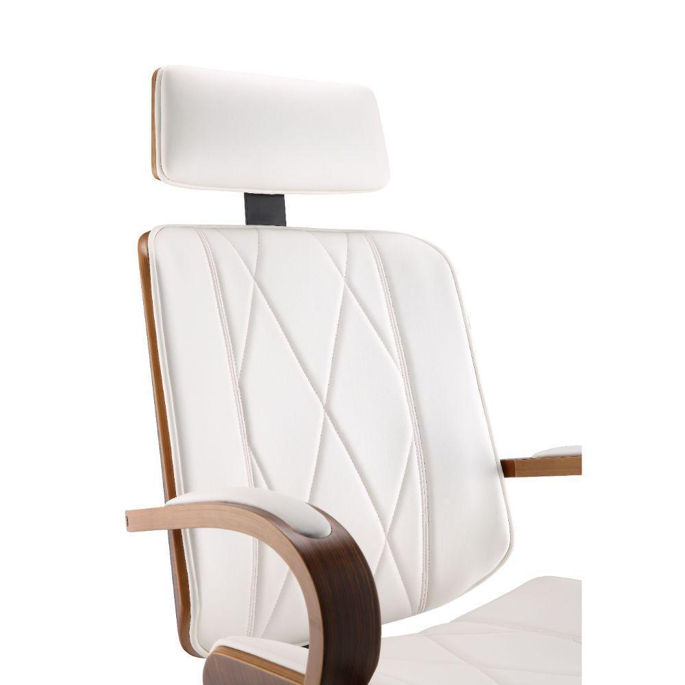 ACME Yoselin Office Chair, White PU & Walnut FredCo