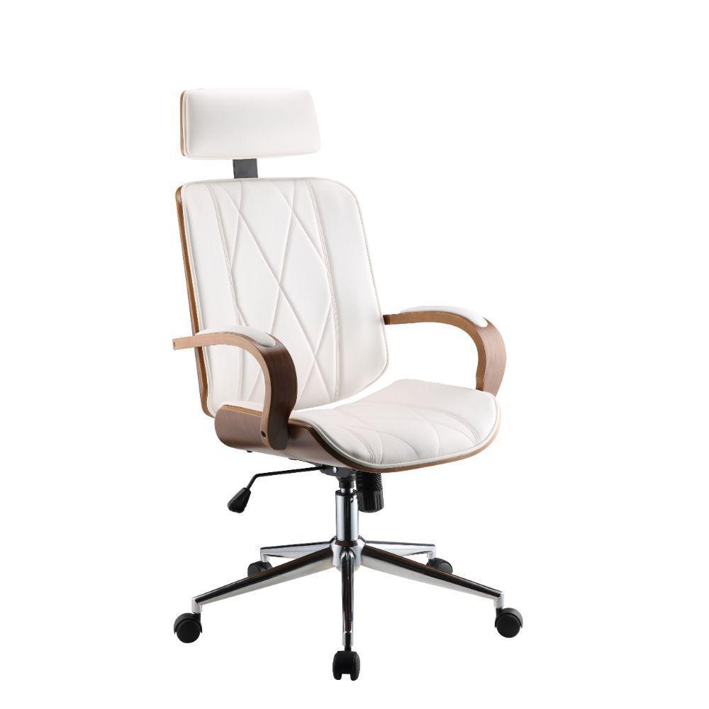 ACME Yoselin Office Chair, White PU & Walnut FredCo