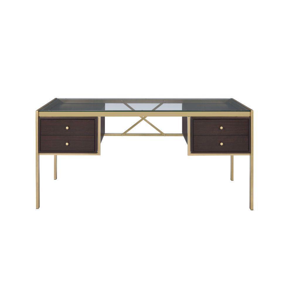 ACME Yumia Desk, Gold & Clear Glass 92785 FredCo