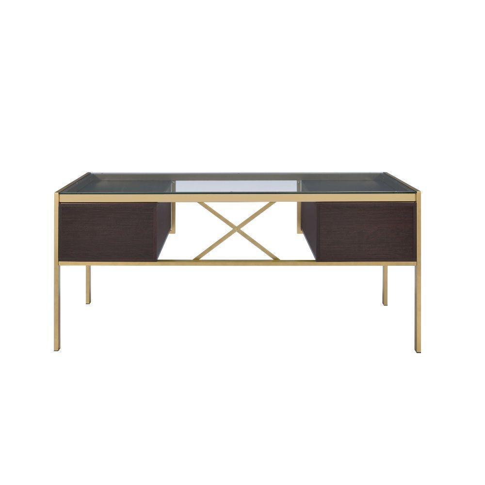 ACME Yumia Desk, Gold & Clear Glass 92785 FredCo