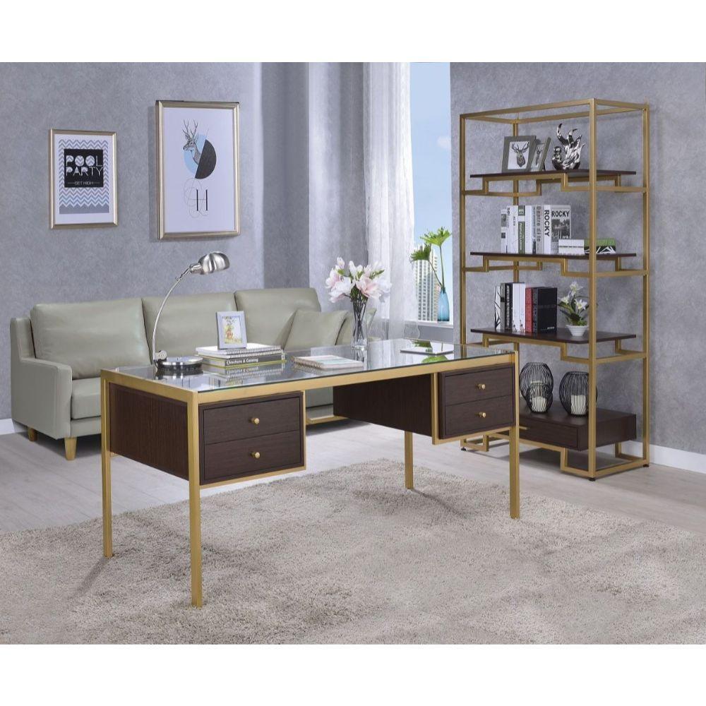 ACME Yumia Desk, Gold & Clear Glass 92785 FredCo