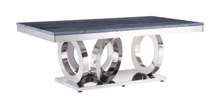 ACME Zasir Coffee Table, Gray Printed Faux Marble & Mirrored Silver Finish FredCo