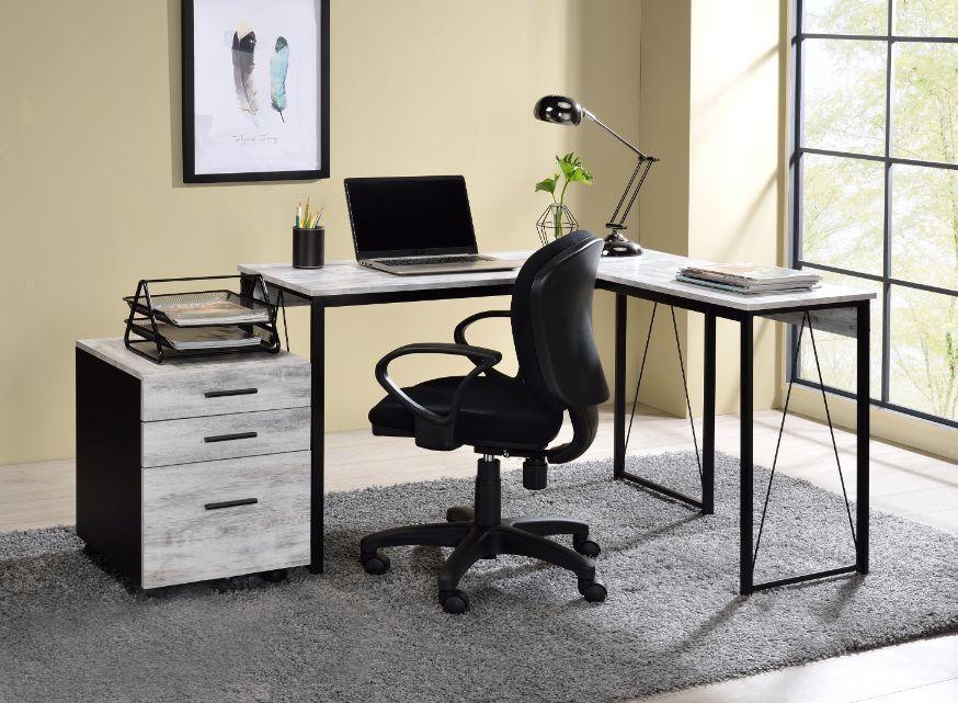 ACME Zetri Writing Desk, Antique White & Black Finish FredCo