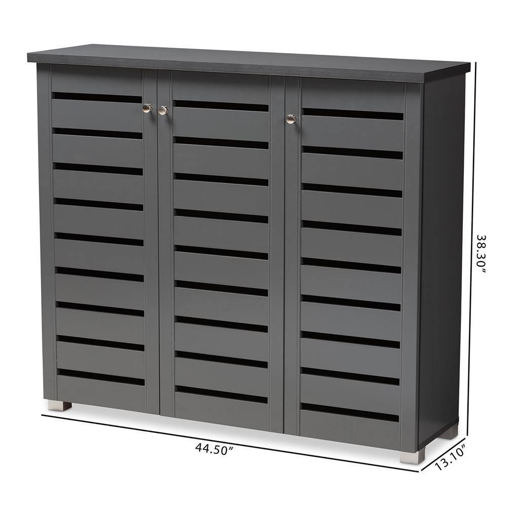 Adalwin Modern and Contemporary Dark Gray 3-Door Wooden Entryway Shoe Storage Cabinet FredCo