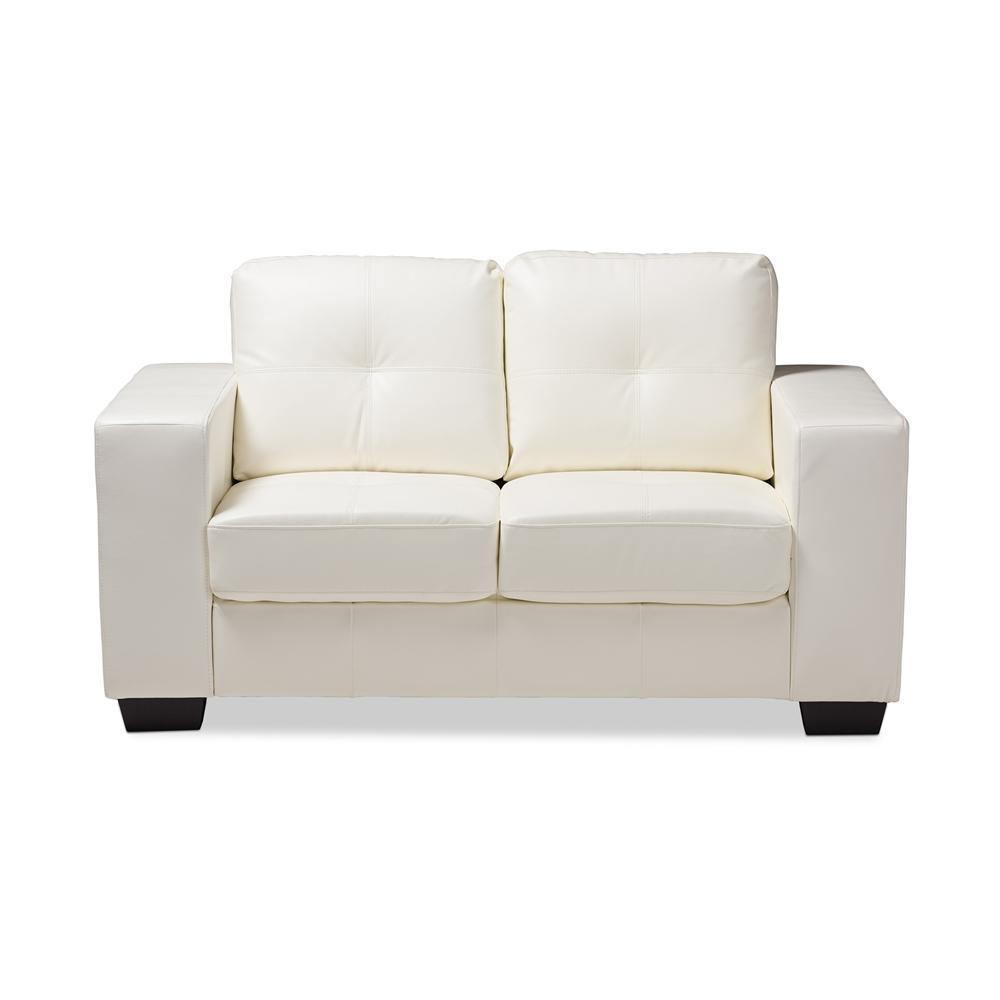 Adalynn Modern and Contemporary White Faux Leather Upholstered Loveseat FredCo