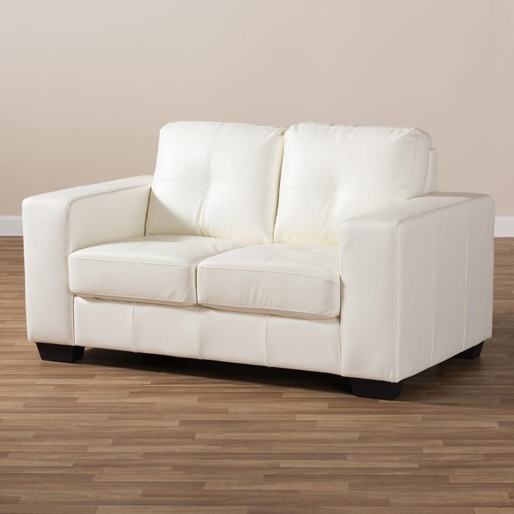 Adalynn Modern and Contemporary White Faux Leather Upholstered Loveseat FredCo