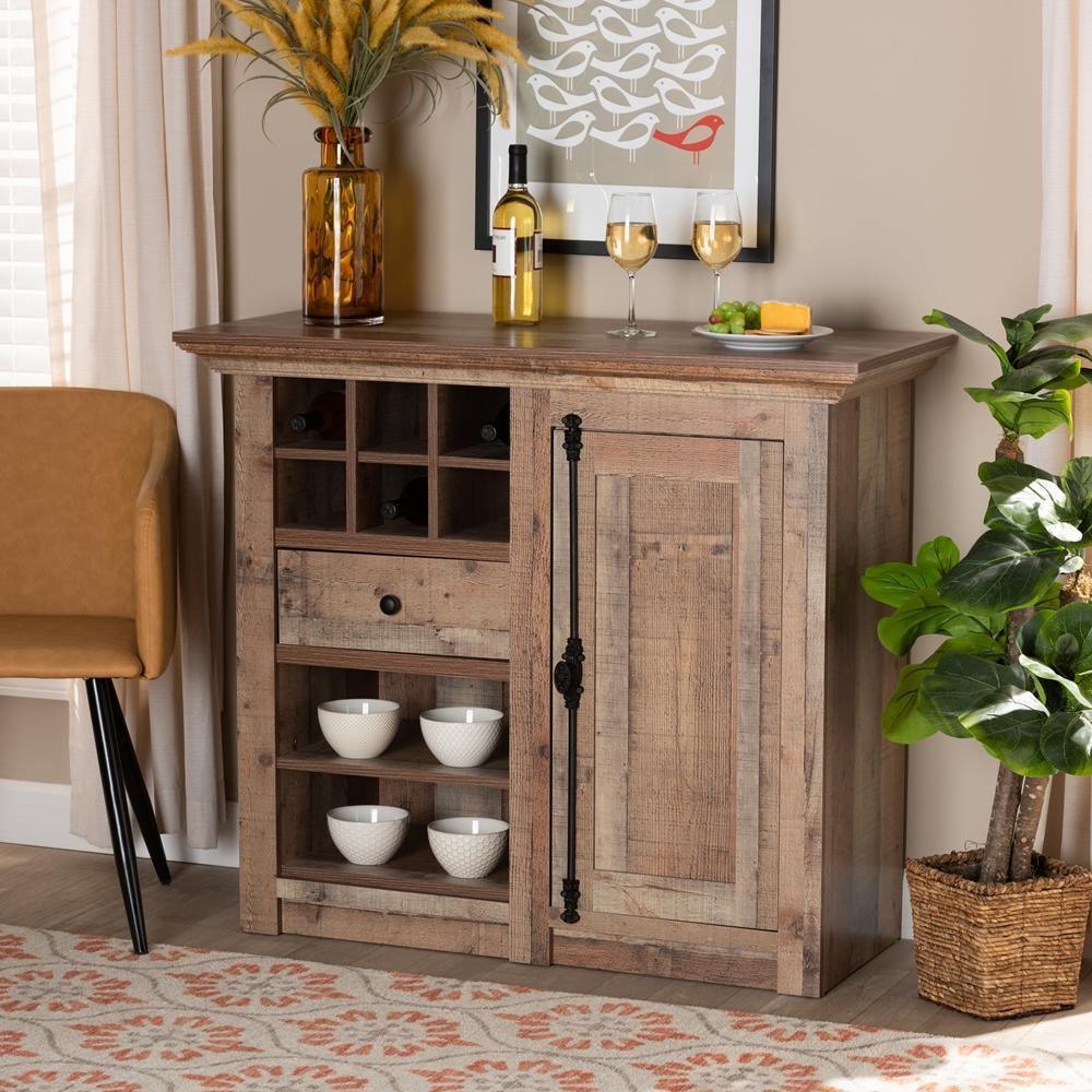 Albert Modern and Contemporary Farmhouse Rustic Oak Brown Finished Wood 1-Door Dining Room Sideboard Buffet FredCo