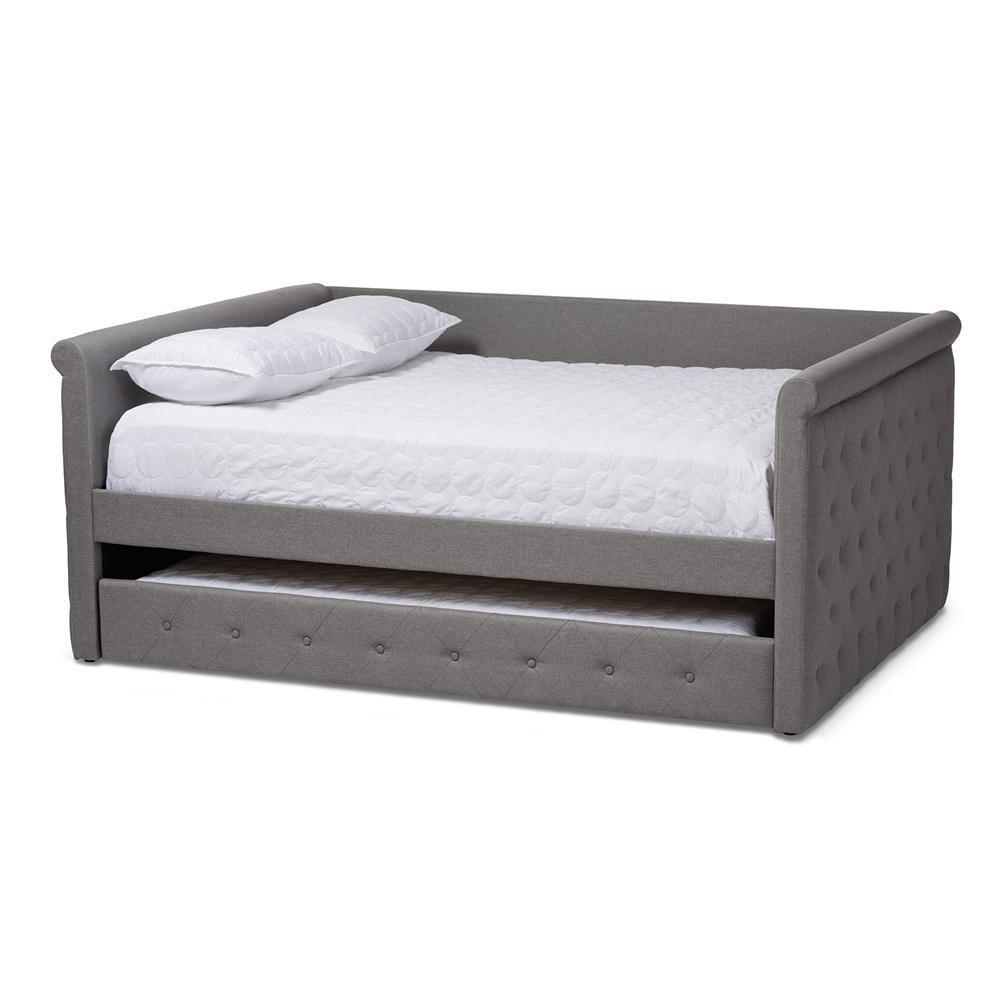 Alena Modern and Contemporary Grey Fabric Upholstered Queen Size Daybed with Trundle FredCo