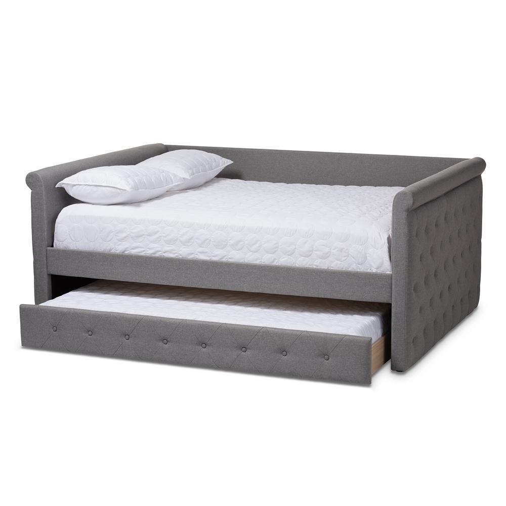 Alena Modern and Contemporary Grey Fabric Upholstered Queen Size Daybed with Trundle FredCo