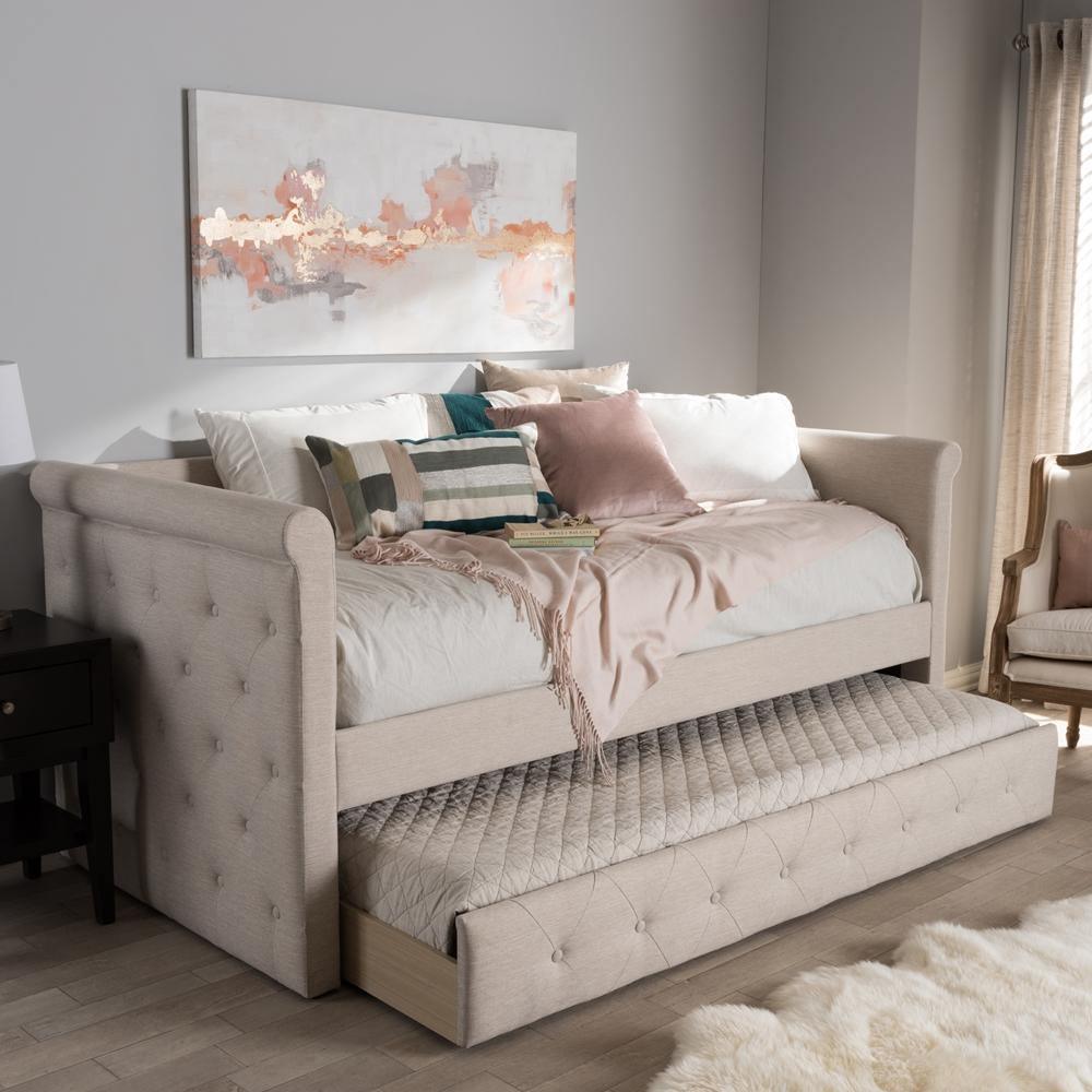 Alena Modern and Contemporary Light Beige Fabric Daybed with Trundle ...