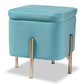 Aleron Contemporary Glam and Luxe Sky Blue Velvet Fabric Upholstered and Gold Finished Metal Storage Ottoman FredCo