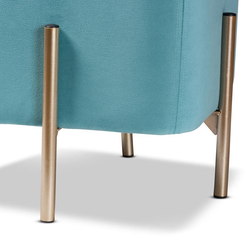 Aleron Contemporary Glam and Luxe Sky Blue Velvet Fabric Upholstered and Gold Finished Metal Storage Ottoman FredCo