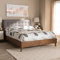 Alinia Mid-century Retro Modern Grey Fabric Upholstered Walnut Wood King Size Platform Bed FredCo