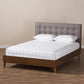 Alinia Mid-century Retro Modern Grey Fabric Upholstered Walnut Wood King Size Platform Bed FredCo