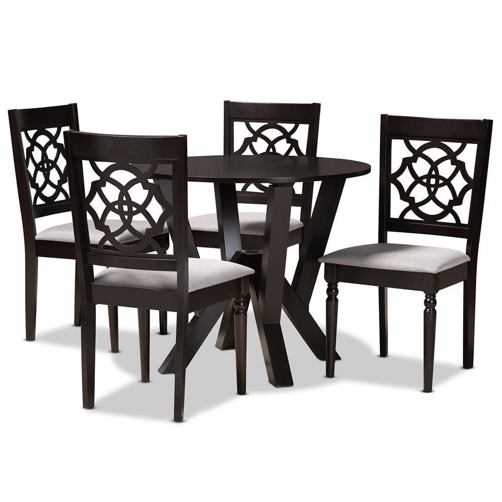 Alma Modern and Contemporary Grey Fabric Upholstered and Dark Brown Finished Wood 5-Piece Dining Set FredCo