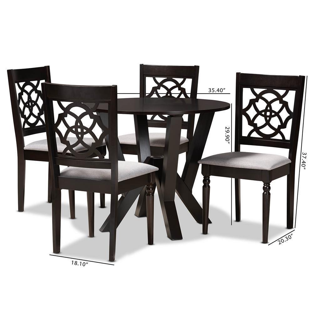 Alma Modern and Contemporary Grey Fabric Upholstered and Dark Brown Finished Wood 5-Piece Dining Set FredCo