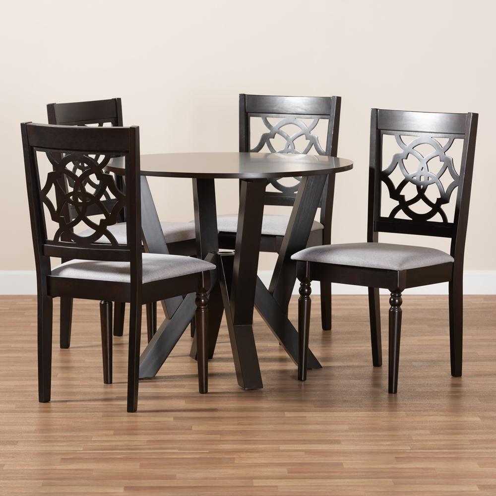 Alma Modern and Contemporary Grey Fabric Upholstered and Dark Brown Finished Wood 5-Piece Dining Set FredCo