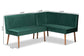 Alvis Mid-Century Modern Emerald Green Velvet Upholstered and Walnut Brown Finished Wood 2-Piece Dining Nook Banquette Set FredCo