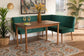 Alvis Mid-Century Modern Emerald Green Velvet Upholstered and Walnut Brown Finished Wood 3-Piece Dining Nook Set FredCo