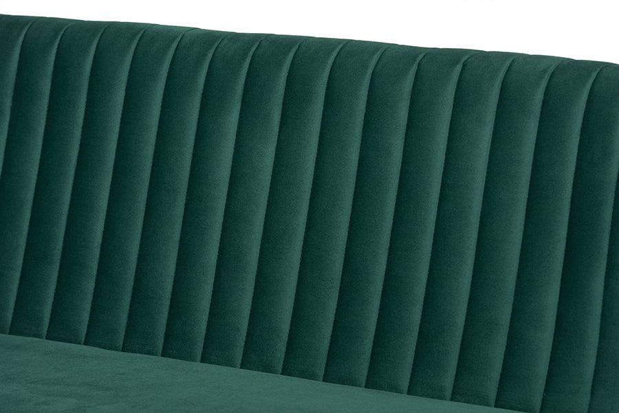 Alvis Mid-Century Modern Emerald Green Velvet Upholstered and Walnut Brown Finished Wood 3-Piece Dining Nook Set FredCo