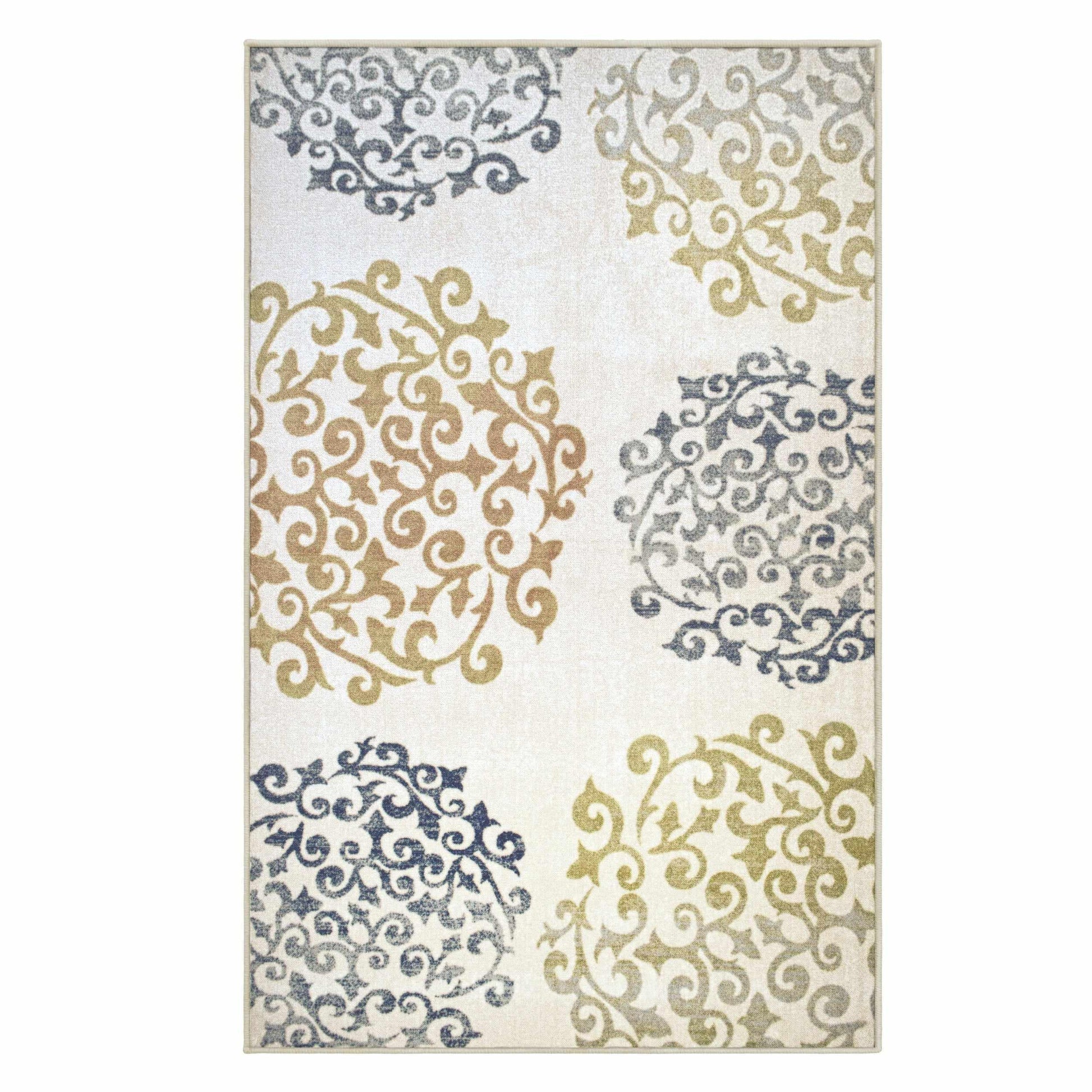 Amber Non-Slip Foldable Modern Floral Medallion Rug FredCo