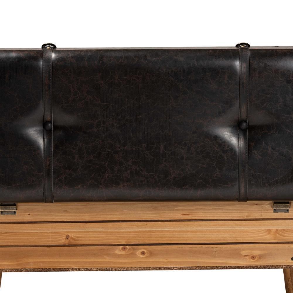 Amena Rustic Transitional Dark Brown PU Leather Upholstered and Oak Finished Wood Large Storage Ottoman FredCo