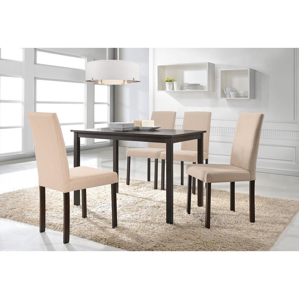 Andrew Contemporary Espresso Wood Beige Fabric 5 PC Dining Set FredCo