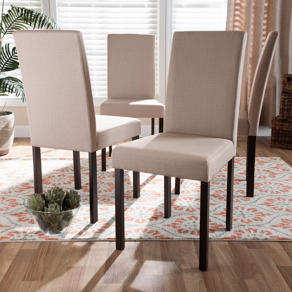Andrew Contemporary Espresso Wood Beige Fabric Dining Chair (Set of 4) FredCo