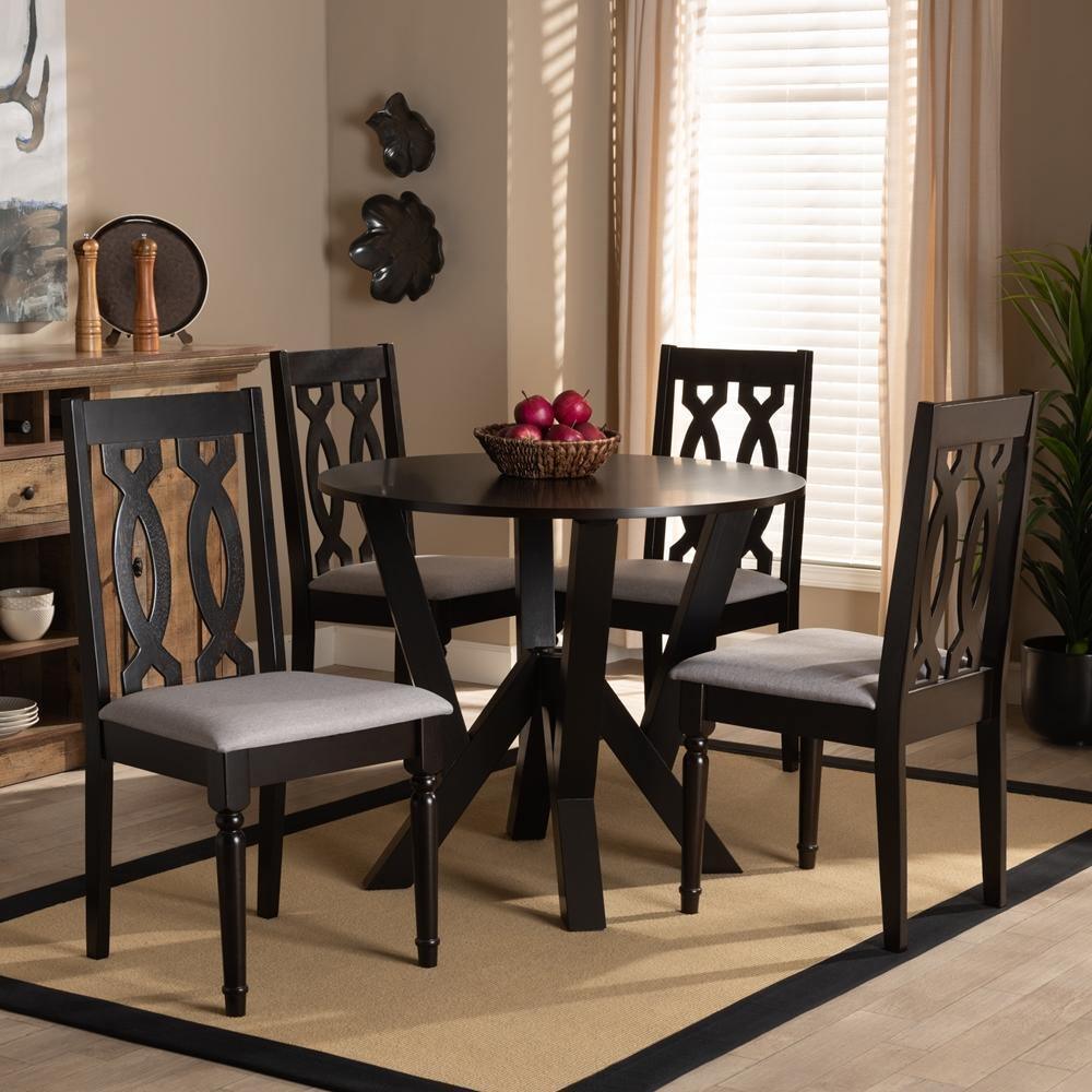 Anise Modern and Contemporary Grey Fabric Upholstered and Dark Brown Finished Wood 5-Piece Dining Set FredCo