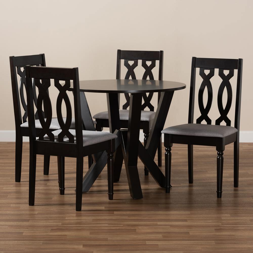 Anise Modern and Contemporary Grey Fabric Upholstered and Dark Brown Finished Wood 5-Piece Dining Set FredCo